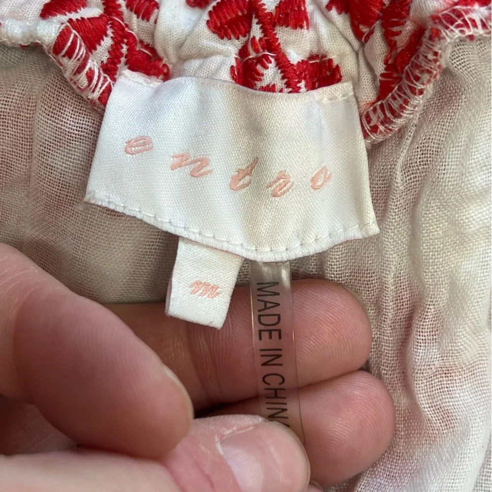 Entro red and white fully floral embroidered off the shoulder mini dress - Picture 12 of 14